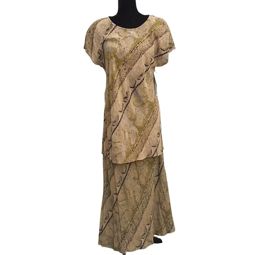 New Vintage 80s Jessica Howard Elegant Lightweight Tunic Top & Maxi Skirt Set S